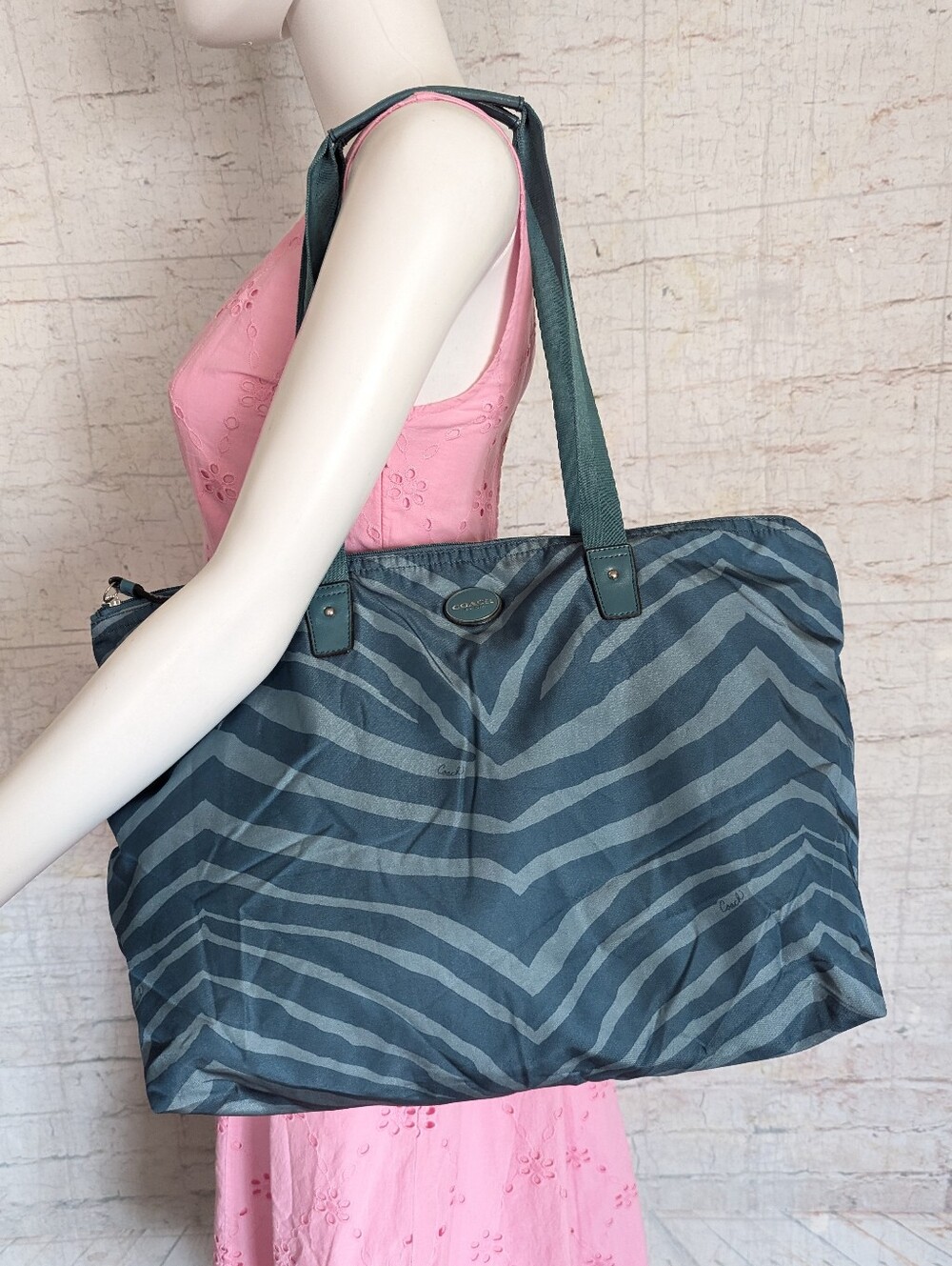 Coach Light Blue Chevron-Pattern Shoulder Tote